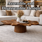 Solid Wood Live Edge Coffee Table with Thick Slab Top & Pedestal Base - view 8 of 9