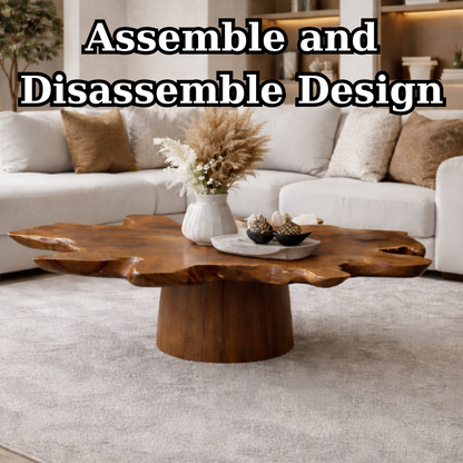 Solid Wood Live Edge Coffee Table with Thick Slab Top & Pedestal Base - view 8 of 9