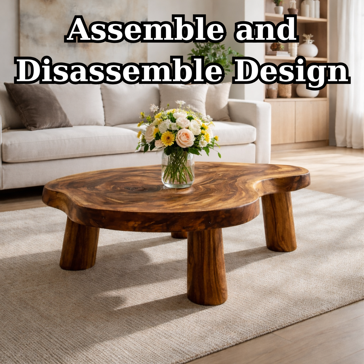 Live Edge Solid Wood Coffee Table with Chunky Legs in Warm Walnut Finish - view 8 of 9