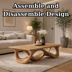 Solid Wood Coffee Table with Sculptural Wave Base in Light Oak Finish - view 8 of 9