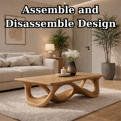 Solid Wood Coffee Table with Sculptural Wave Base in Light Oak Finish - view 8 of 9