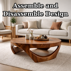 Round Solid Wood Coffee Table with Sculptural Base in Deep Walnut Finish - view 8 of 9