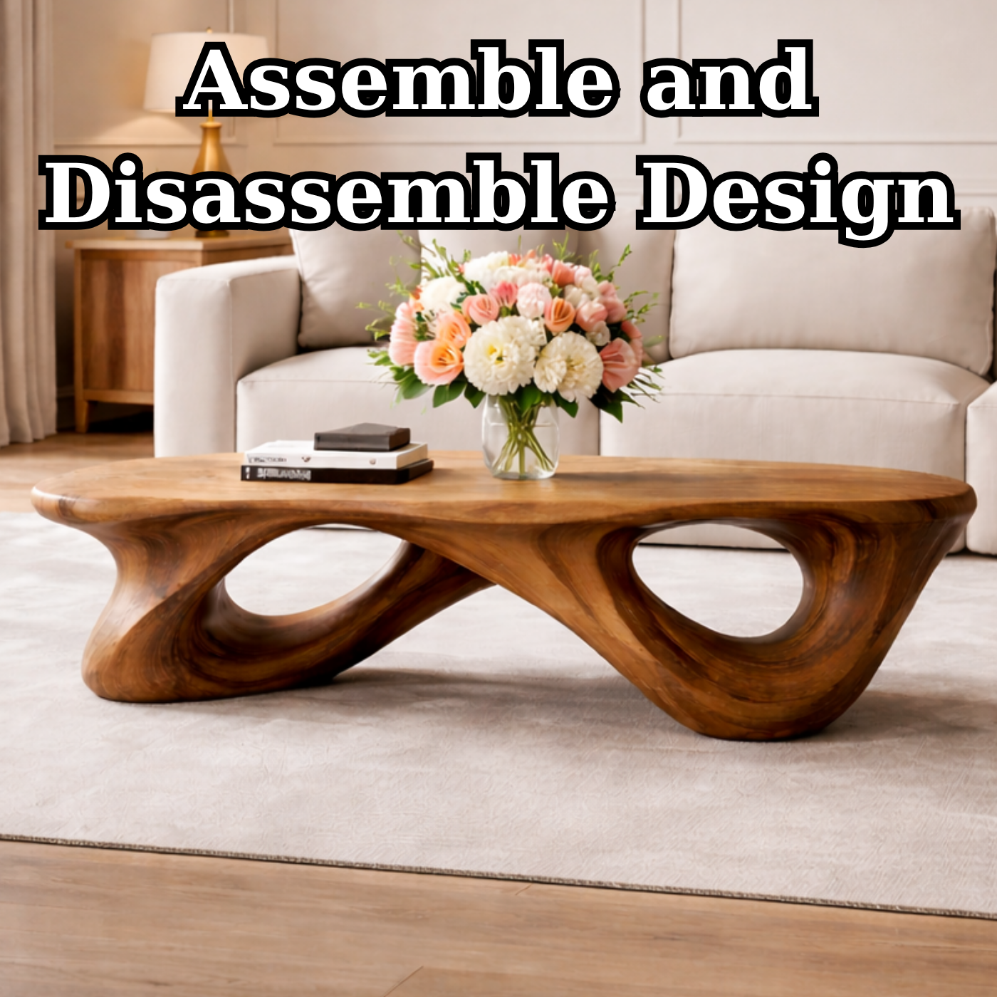 Handcrafted Solid Wood Coffee Table with Sculptural Open Loop Base - view 8 of 9