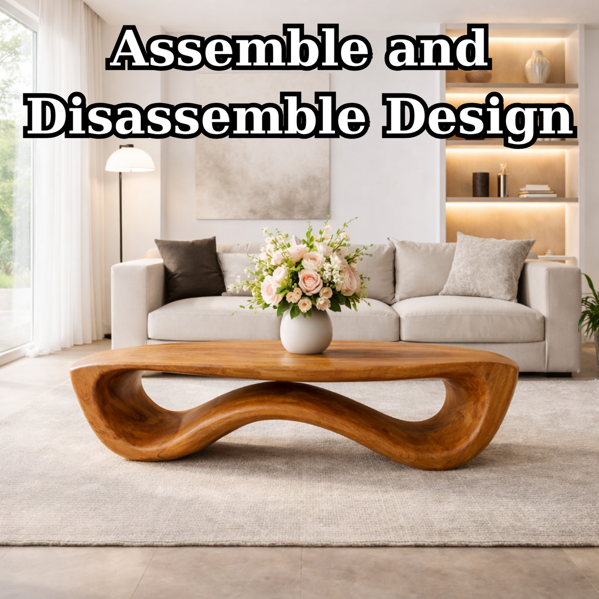 Organic Solid Wood Coffee Table with Sculptural Wave Base and Natural Finish - view 8 of 9