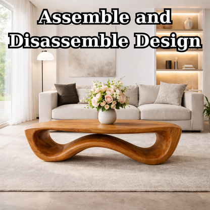 Organic Solid Wood Coffee Table with Sculptural Wave Base and Natural Finish - view 8 of 9