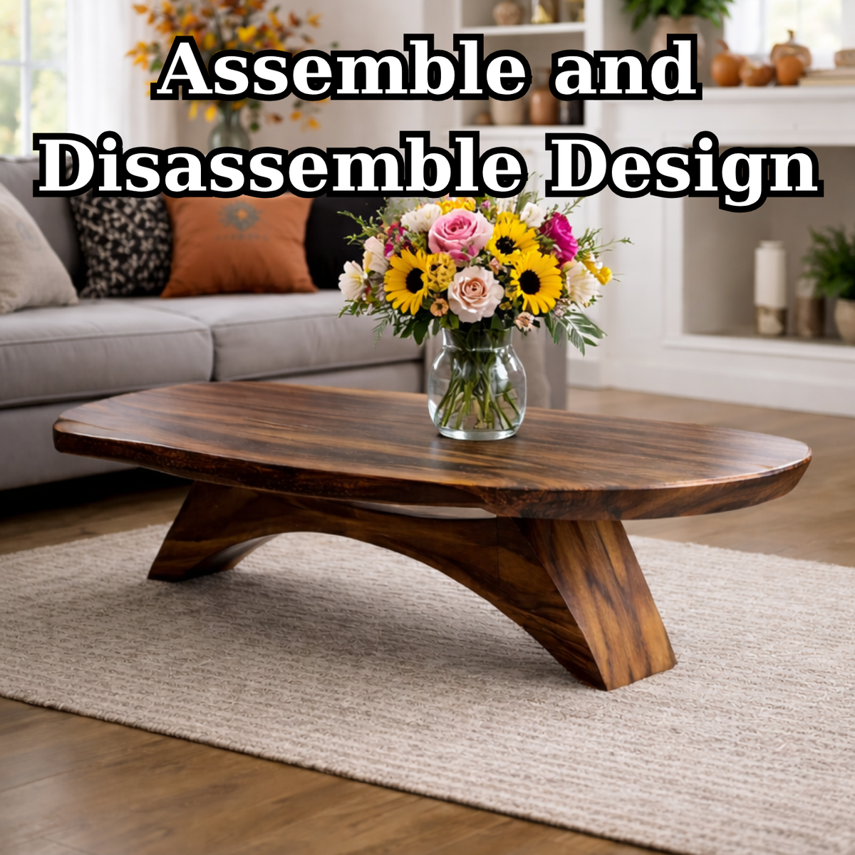 Solid Wood Coffee Table with Sculptural Base and Organic Live Edge Design - view 8 of 9