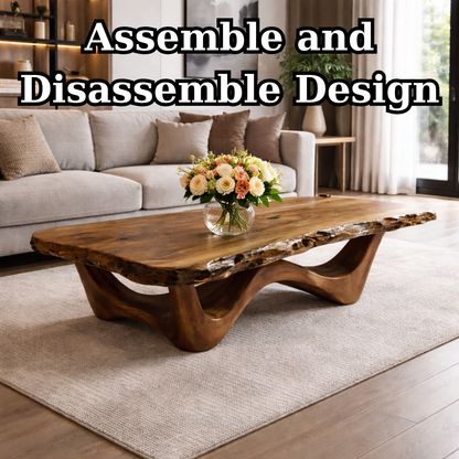 Live Edge Solid Wood Coffee Table with Sculptural Base and Natural Grain - view 8 of 9