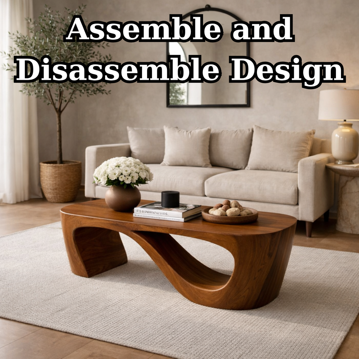 Solid Wood Coffee Table with Sculptural Curved Base and Organic Minimal Design - view 7 of 8