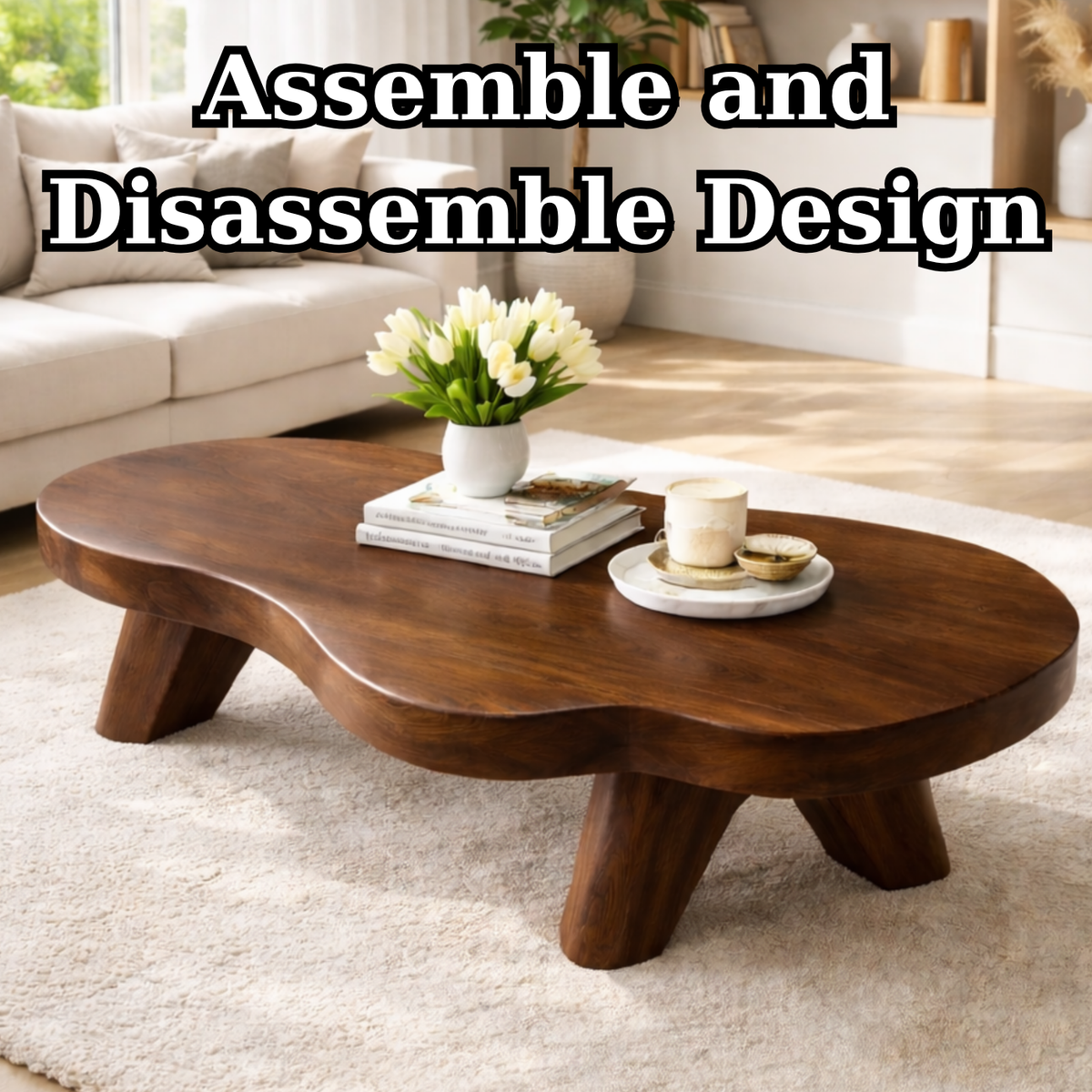 Organic Solid Wood Coffee Table with Sculpted Base and Smooth Curved Top - view 8 of 9