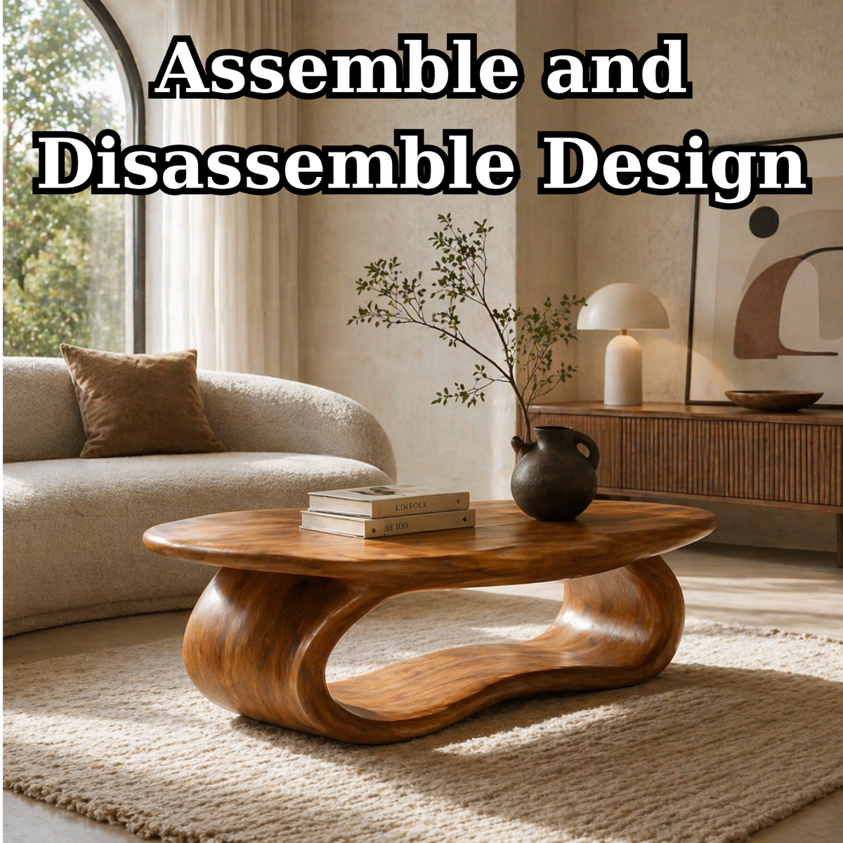 Solid Wood Coffee Table with Sculptural Loop Base and Organic Top - view 8 of 9