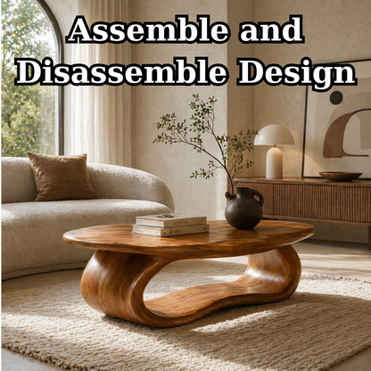 Solid Wood Coffee Table with Sculptural Loop Base and Organic Top - view 8 of 9