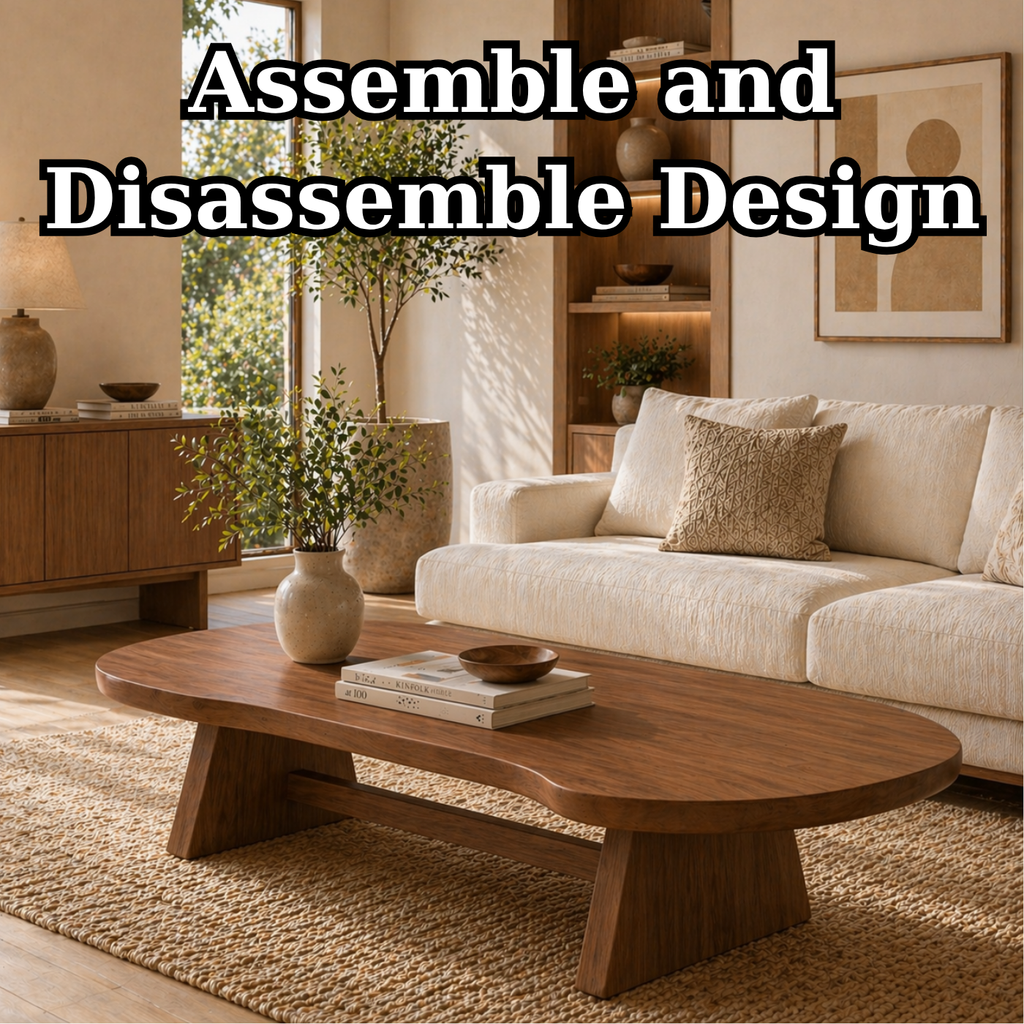 Solid Wood Coffee Table with Organic Oval Top and Angled Base - view 8 of 9