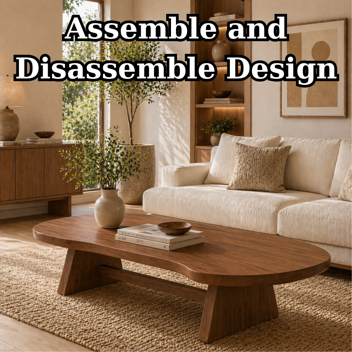 Solid Wood Coffee Table with Organic Oval Top and Angled Base - view 8 of 9