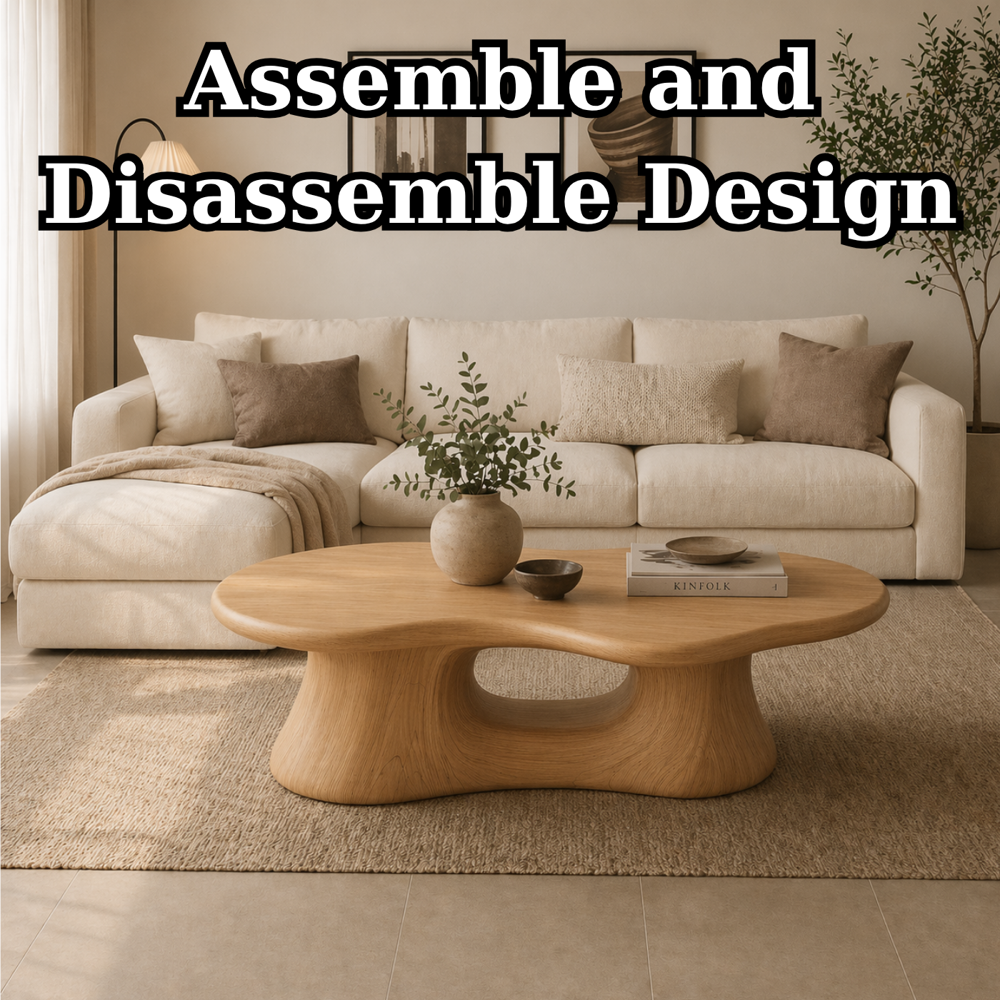 Solid Wood Coffee Table with Sculpted Base and Organic Top - view 8 of 9