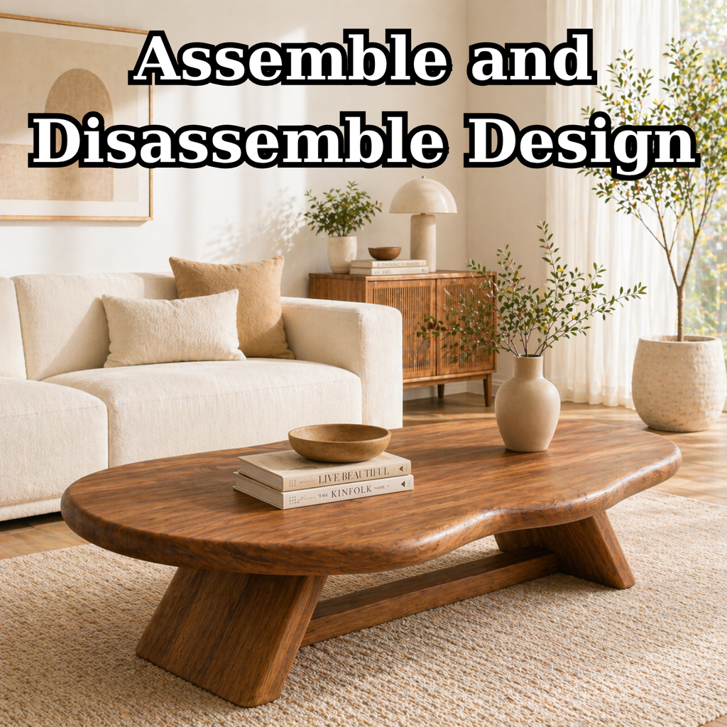 Solid Wood Coffee Table with Organic Oval Top and Angled Base - view 8 of 9