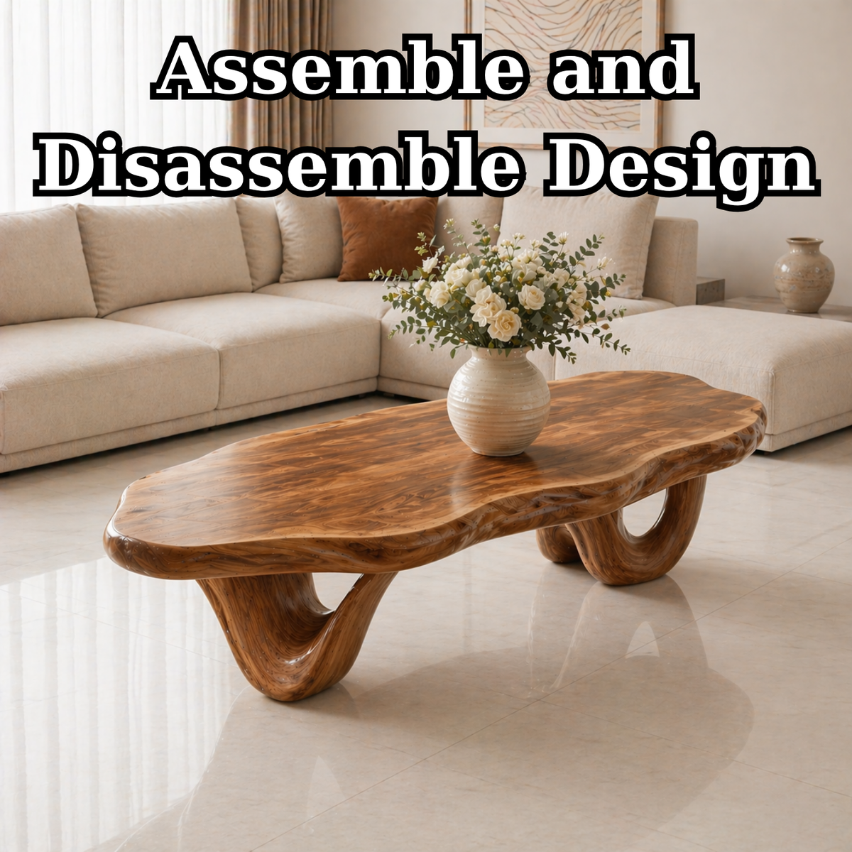 Solid Wood Coffee Table with Live Edge Top and Sculptural Loop Base - view 8 of 9