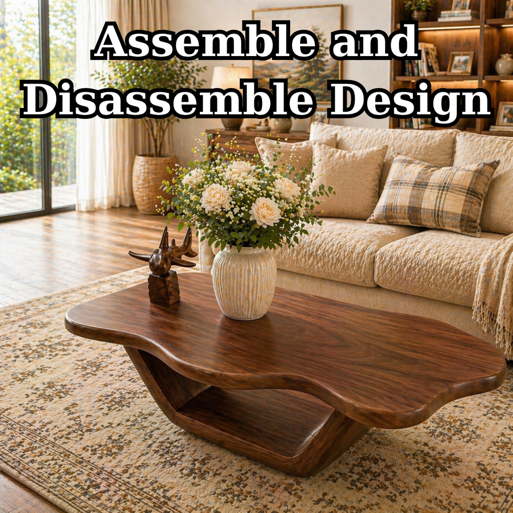 Solid Wood Coffee Table with Organic Curved Top and Sculptural Base - view 8 of 9