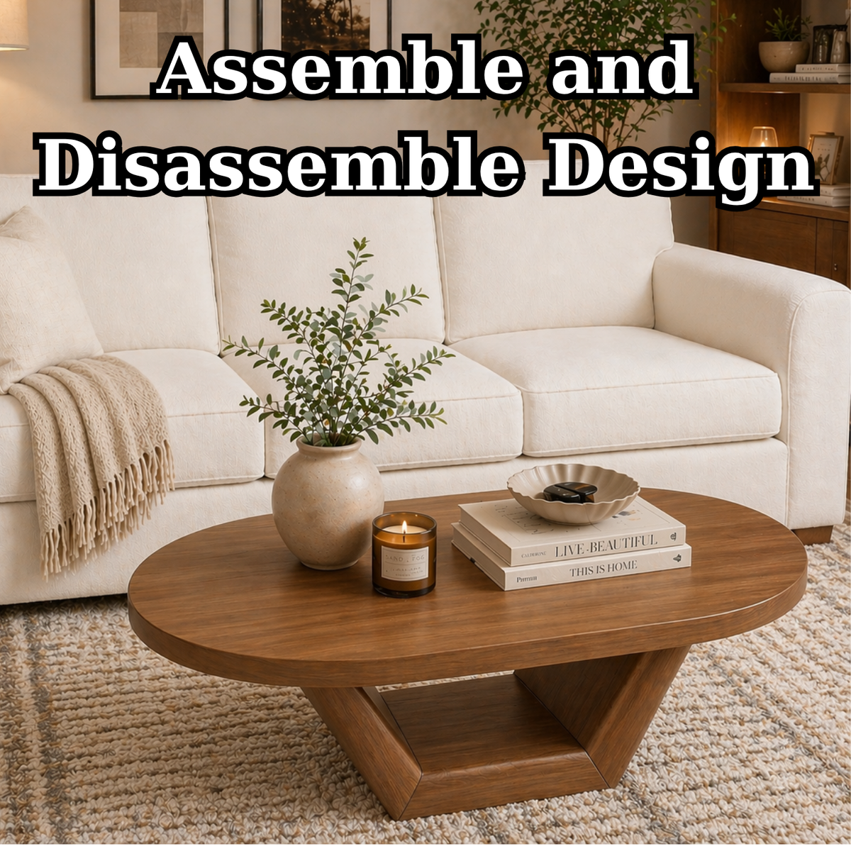 Solid Wood Coffee Table with Sculptural Base - view 8 of 9