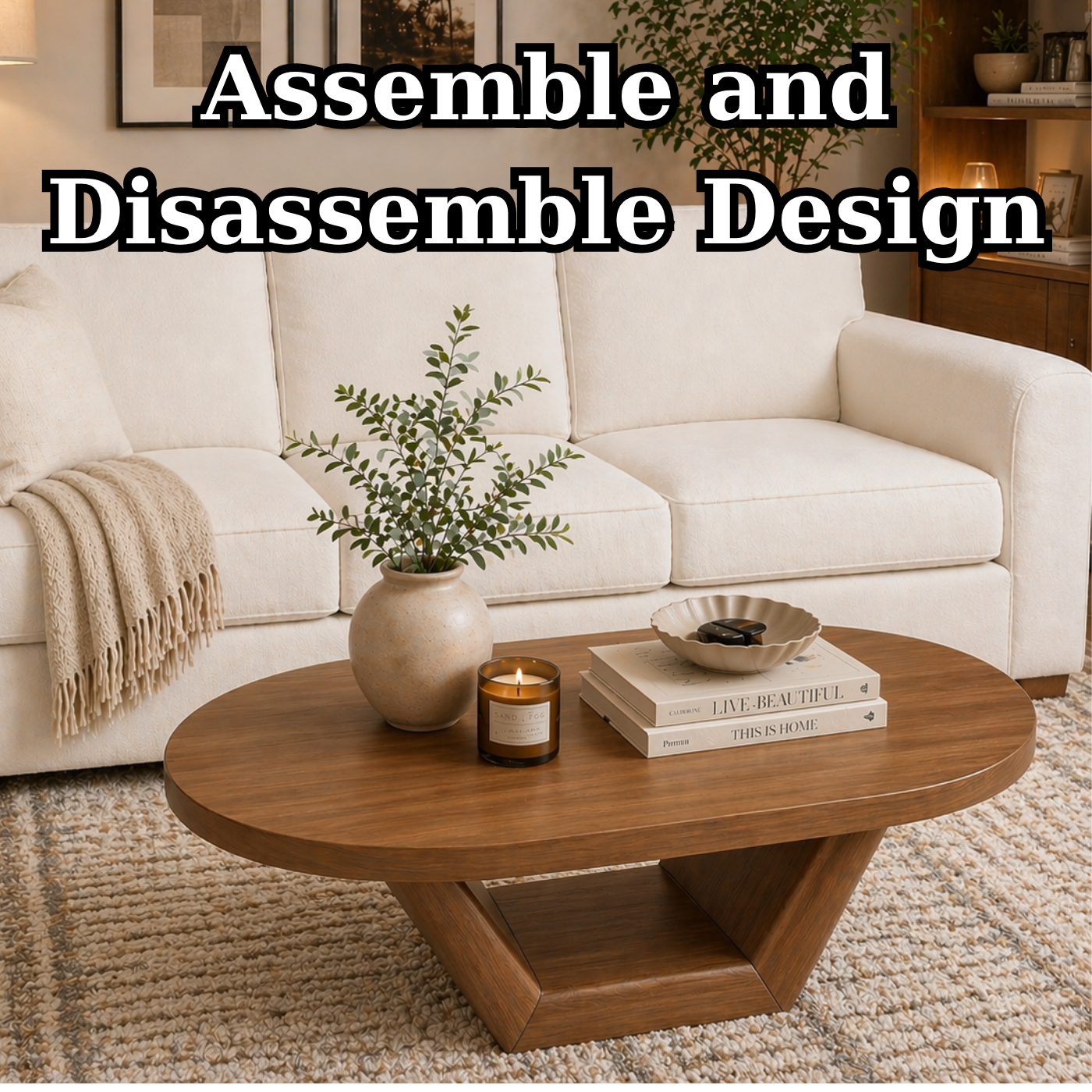 Solid Wood Coffee Table with Sculptural Base - view 8 of 9