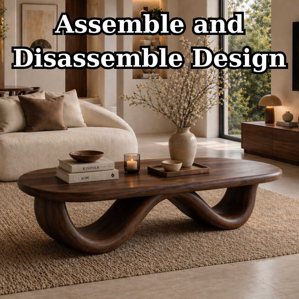 Solid Wood Coffee Table with Curved Sculptural Base and Organic Top - view 8 of 9