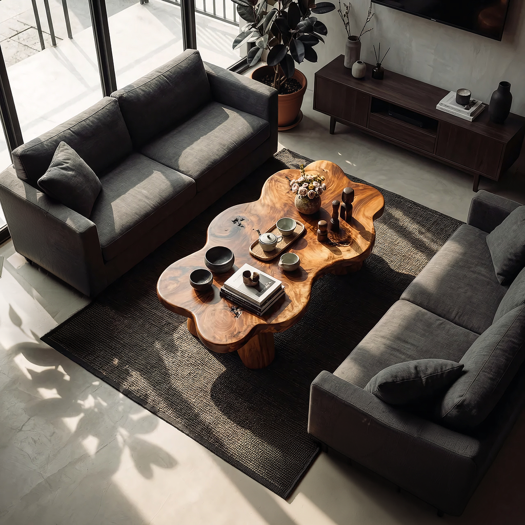 Organic Live Edge Coffee Table with Sculpted Solid Base - view 6 of 7