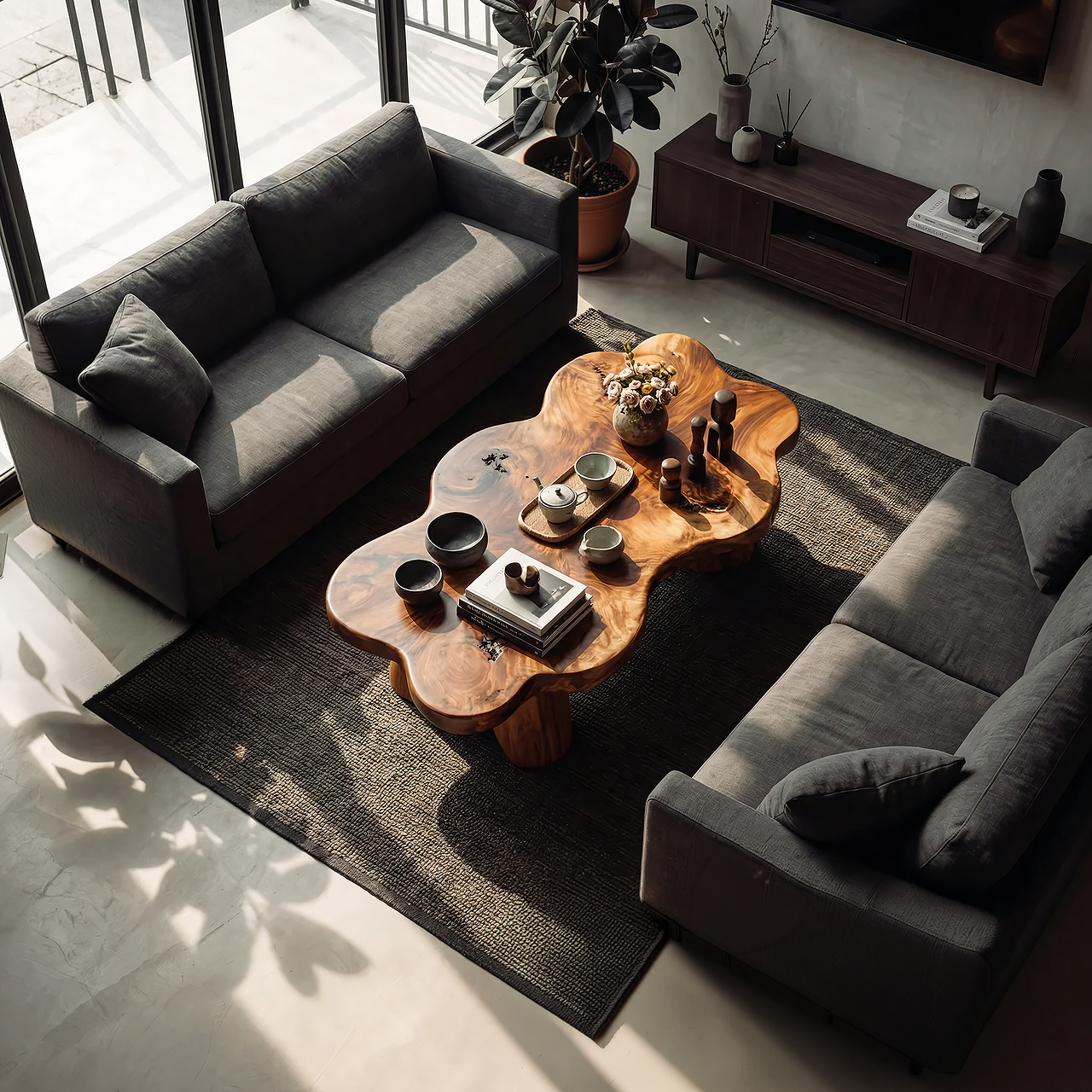Organic Live Edge Coffee Table with Sculpted Solid Base - view 6 of 7