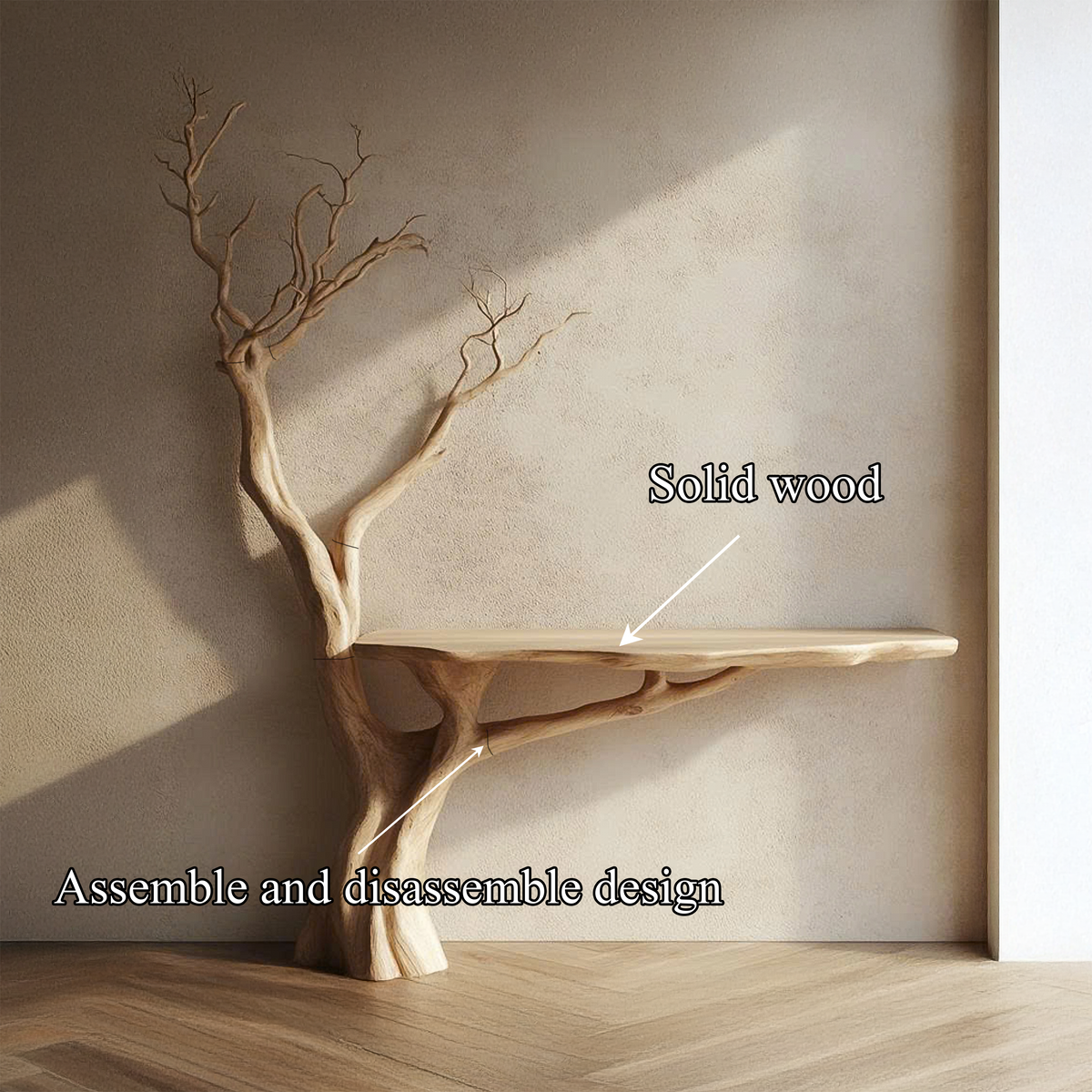 Rustic Console Table Sculpted Wood Tree Hallway Entrance - view 3 of 8
