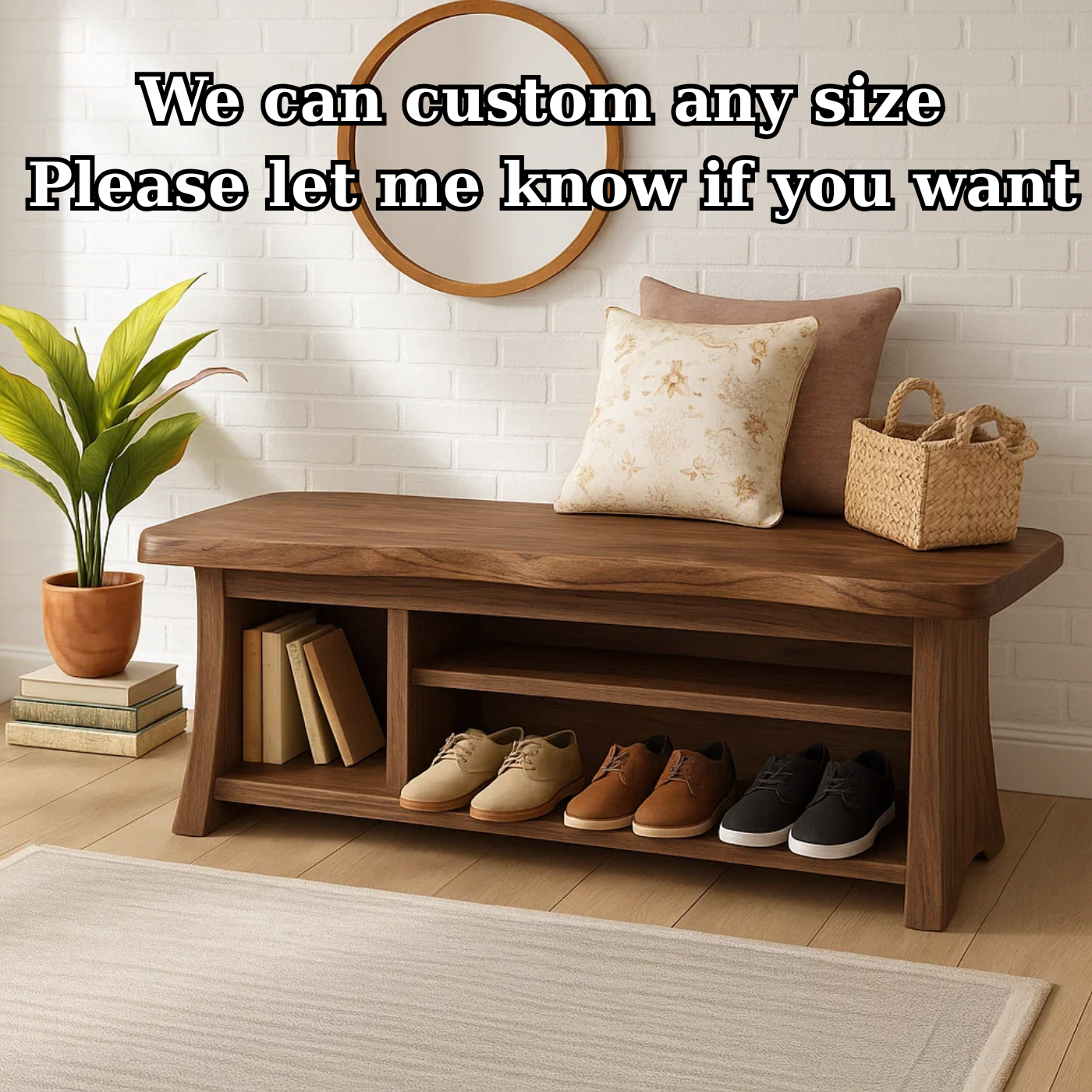Handcrafted Solid Wood Walnut Bench – Organic Design with Integrated Shelving - view 4 of 6