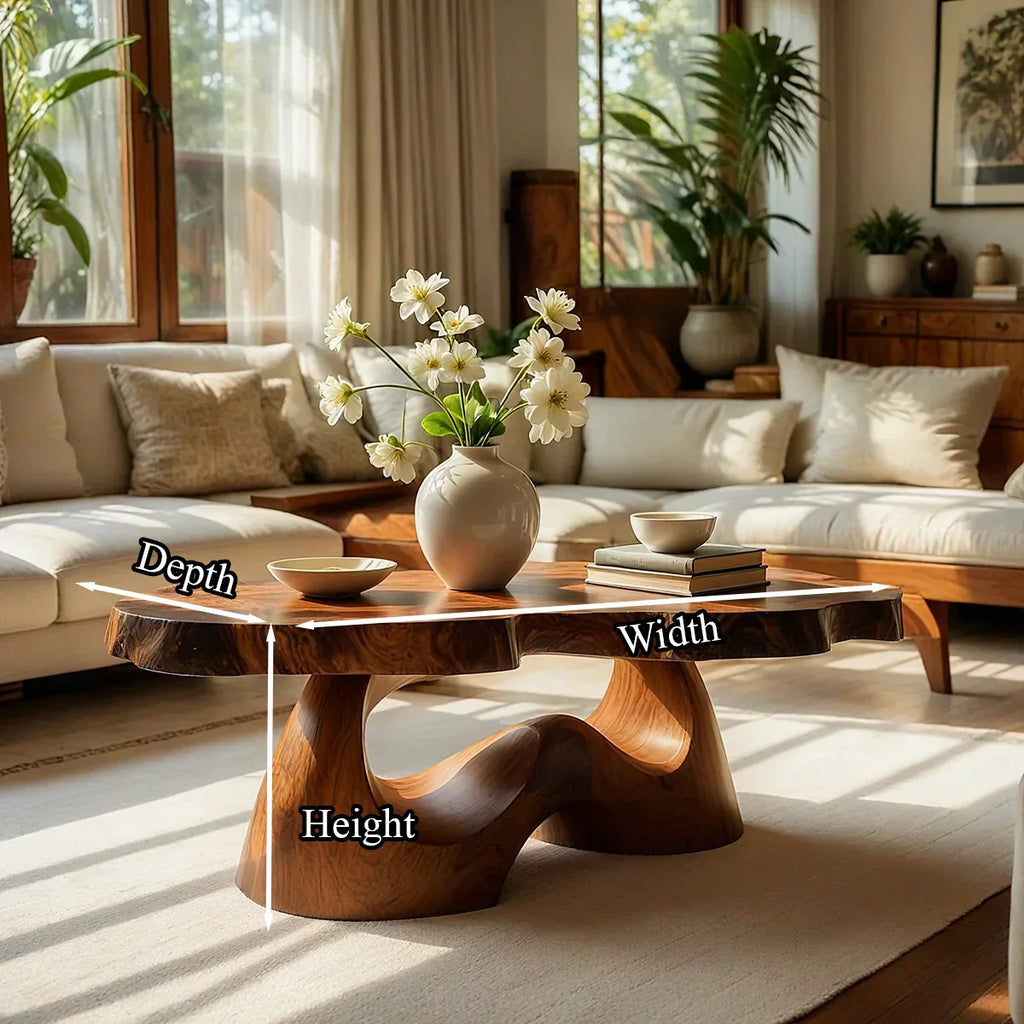 Organic Live Edge Natural Wood Coffee Table with Flowing Sculptural Base - view 7 of 7