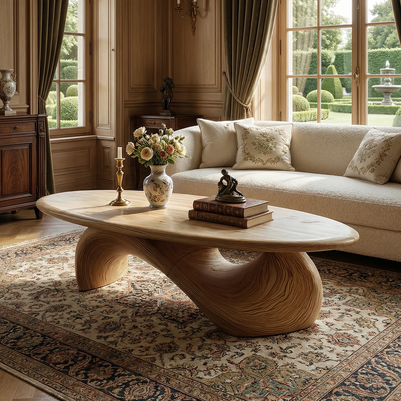 Sculptural Oval Coffee Table with Organic Curve Base for Classic Interiors - view 4 of 7
