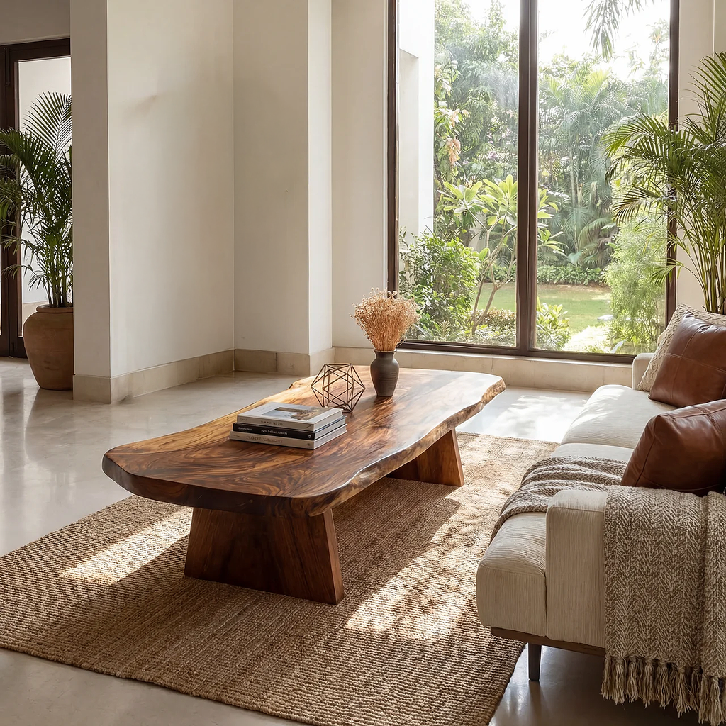 Organic Live Edge Coffee Table with Solid Block Base - view 4 of 7
