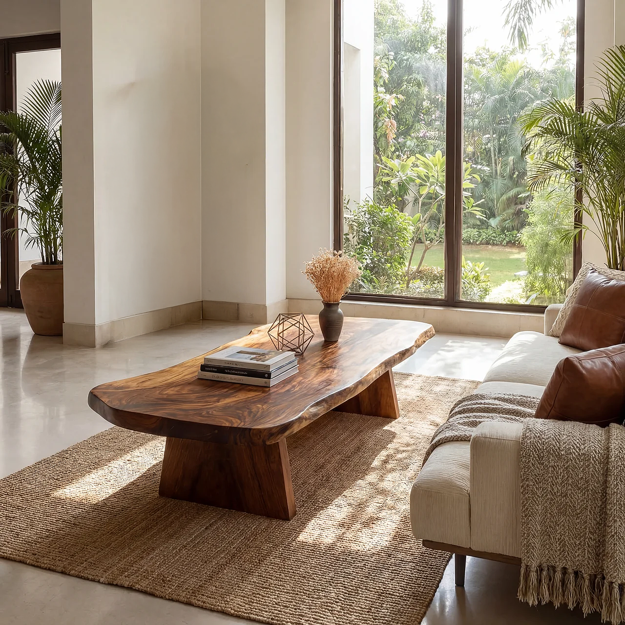 Organic Live Edge Coffee Table with Solid Block Base - view 4 of 7