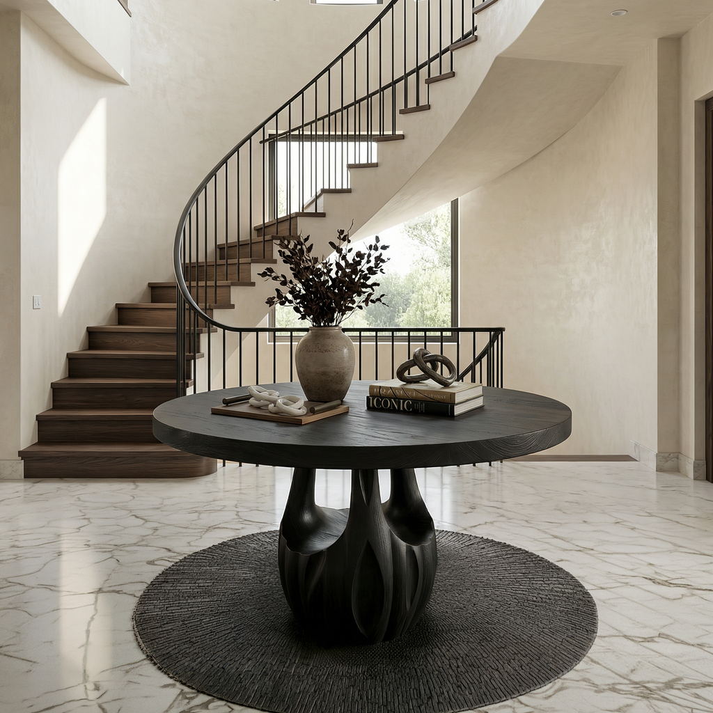 Modern Round Entryway Foyer Table With Unique Sculptural Base For Entryway And Hallway - view 4 of 8