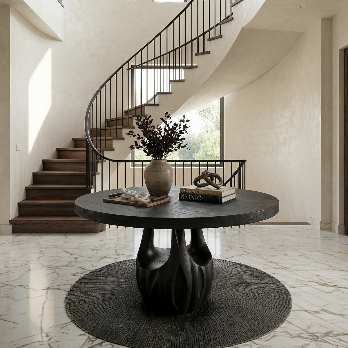 Modern Round Entryway Foyer Table With Unique Sculptural Base For Entryway And Hallway - view 4 of 8