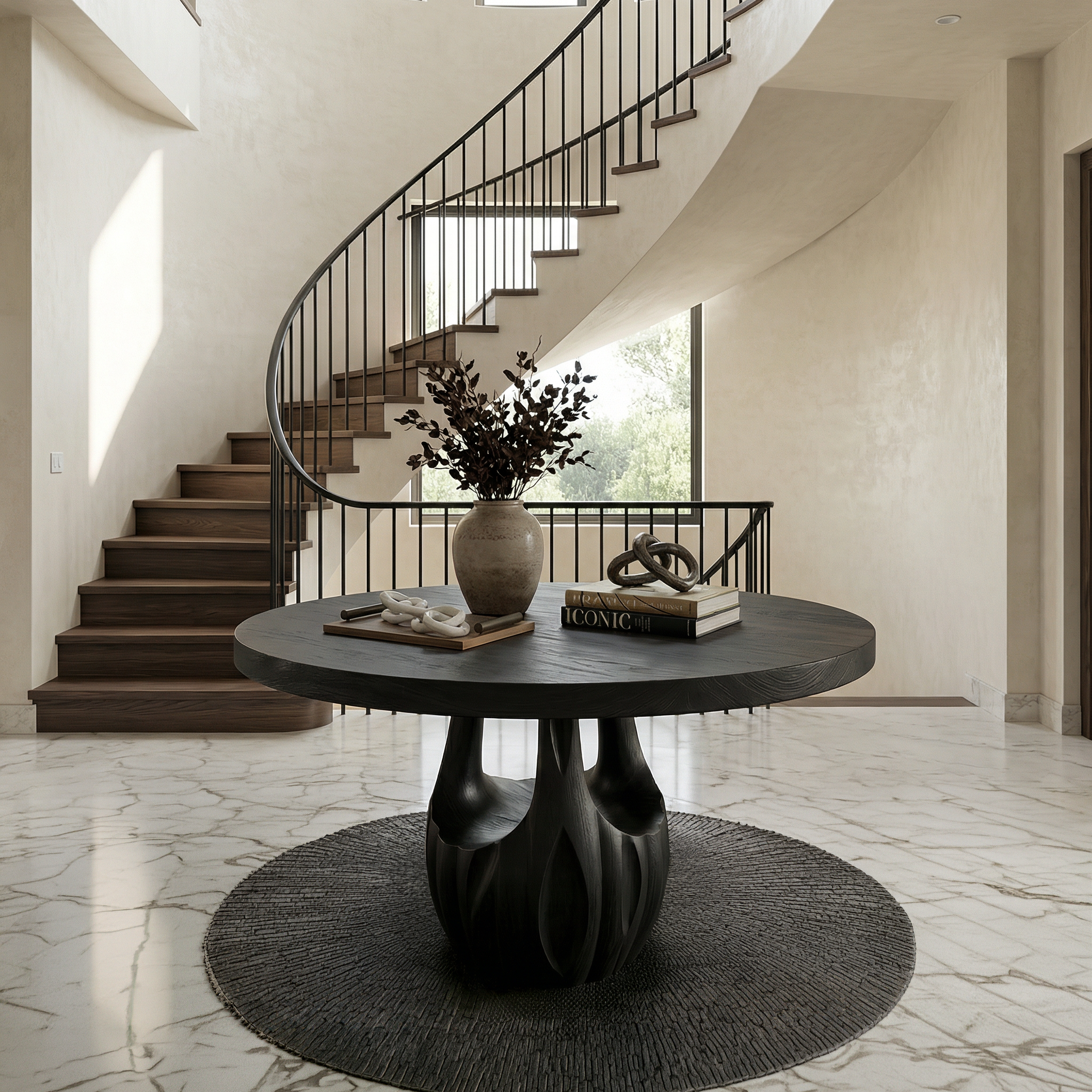 Modern Round Entryway Foyer Table With Unique Sculptural Base For Entryway And Hallway - view 4 of 8