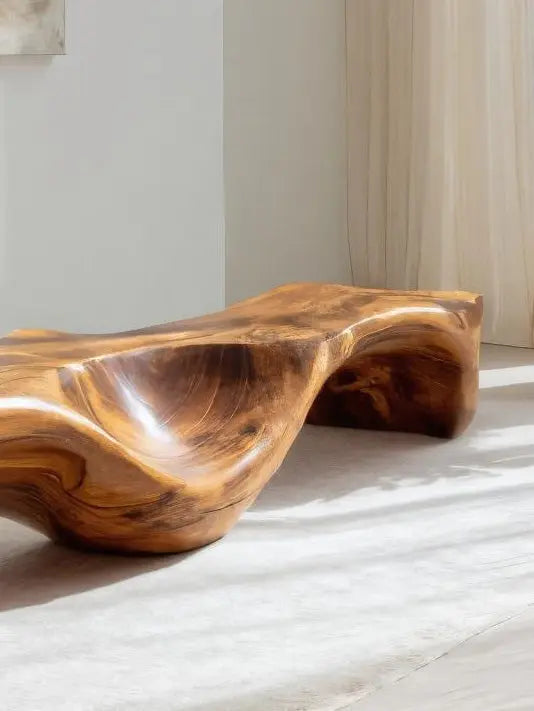 Organic Bench With Carved Wave Design For Living Room - view 4 of 8