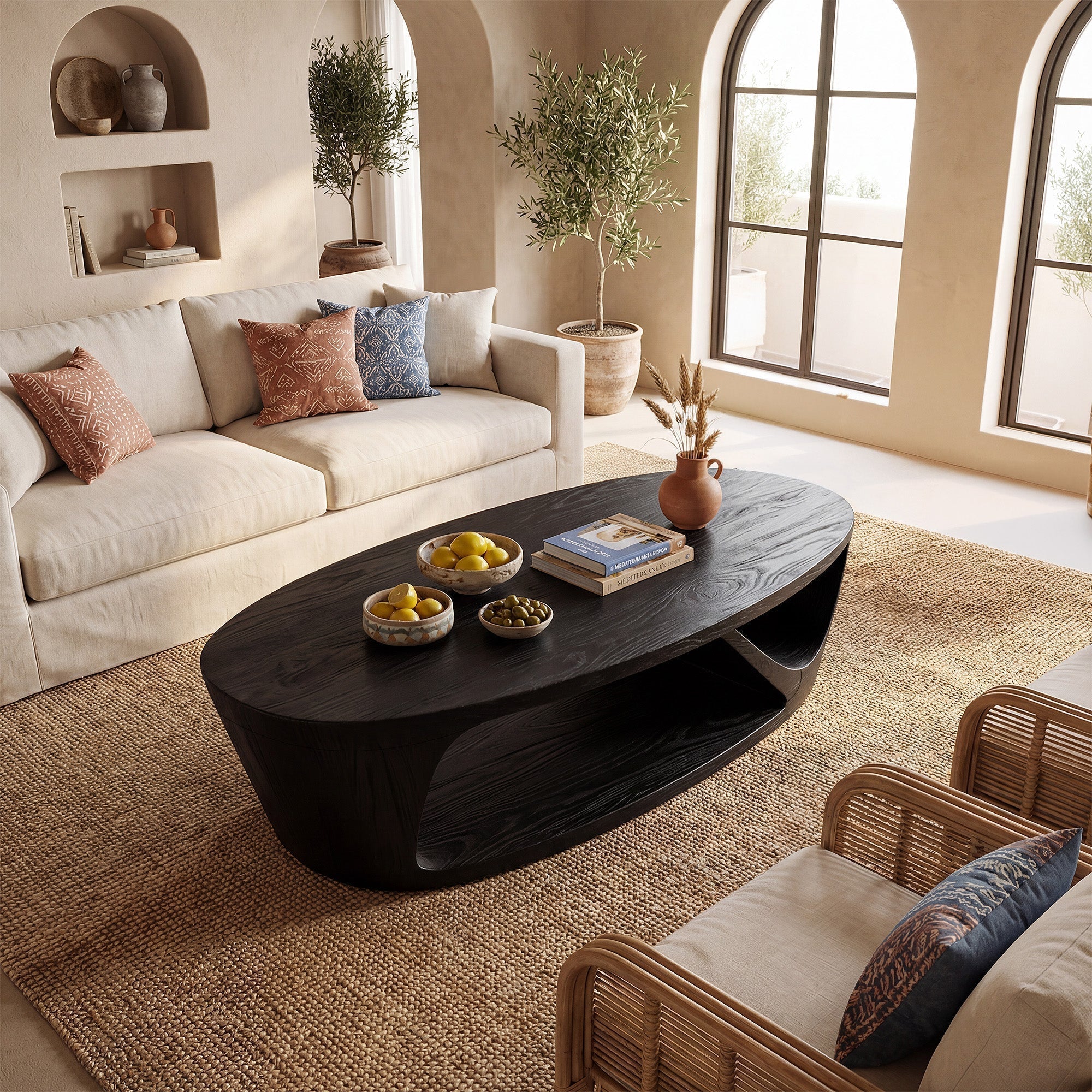 Sculptural Oval Coffee Table With Open Shelf Base - view 2 of 8