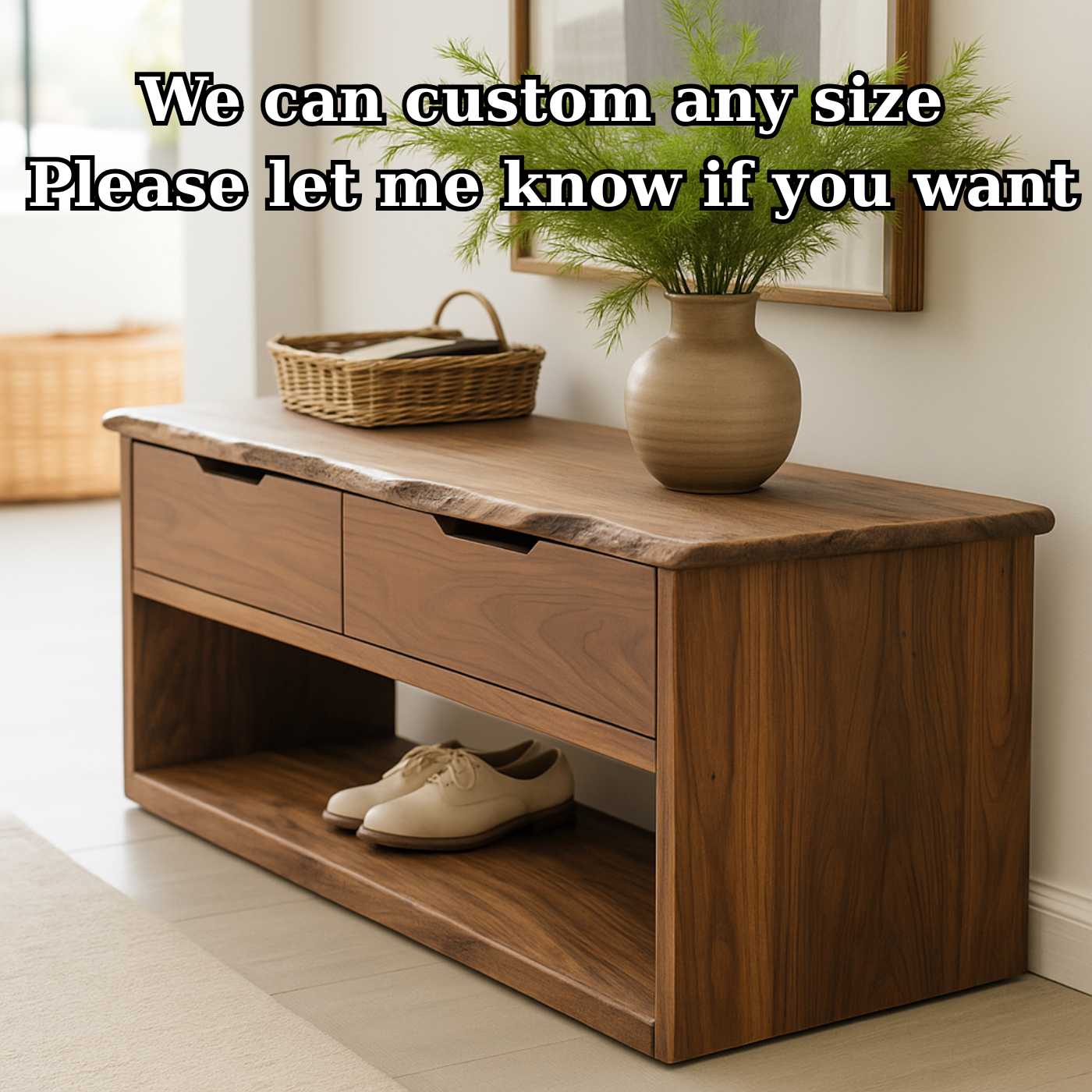 Handcrafted Solid Wood Bench – Live-Edge Entryway Bench with Drawers - view 3 of 5