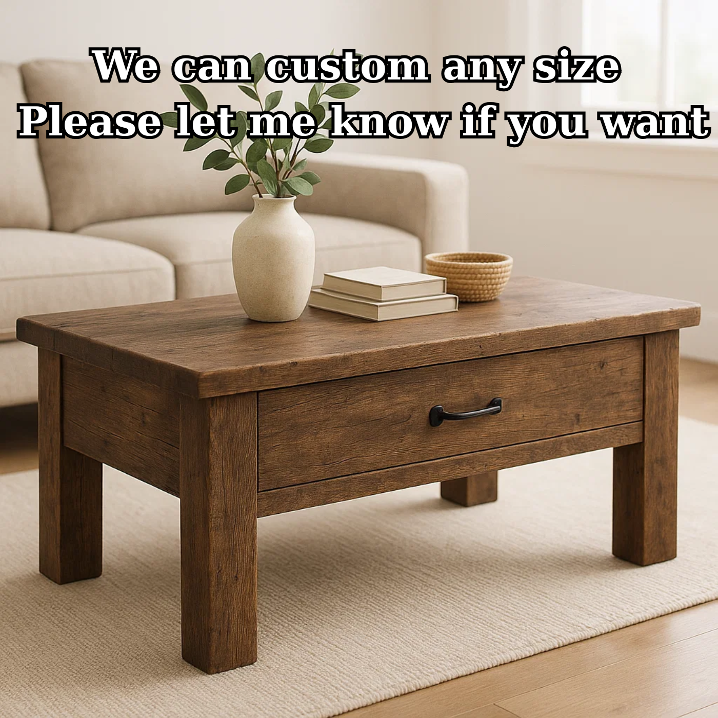 Handcrafted Solid Wood Coffee Table – Rustic Modern Storage with Single Drawer - view 4 of 6