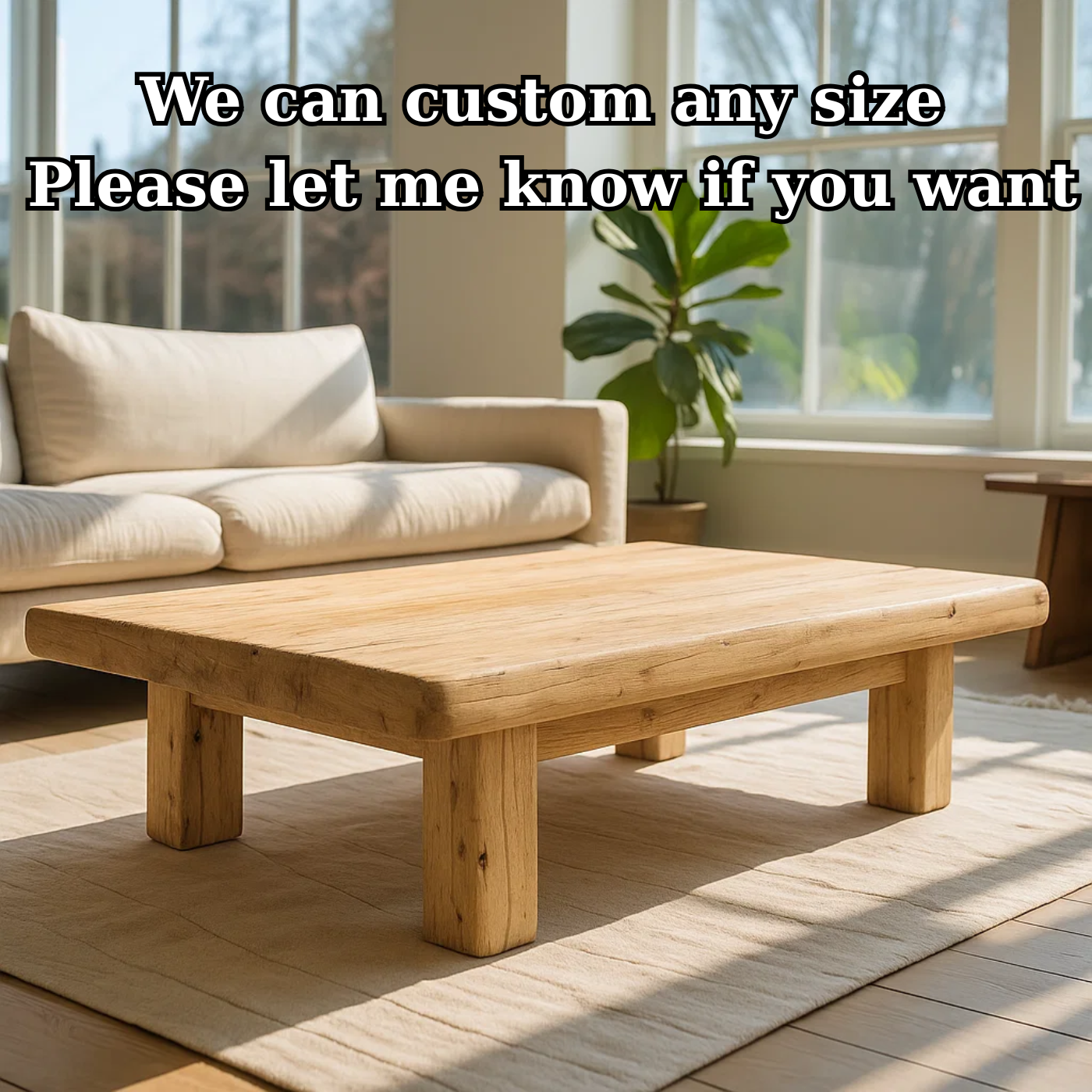 Handcrafted Solid Wood Coffee Table – Rustic Thick Slab Design for Living Room - view 4 of 6