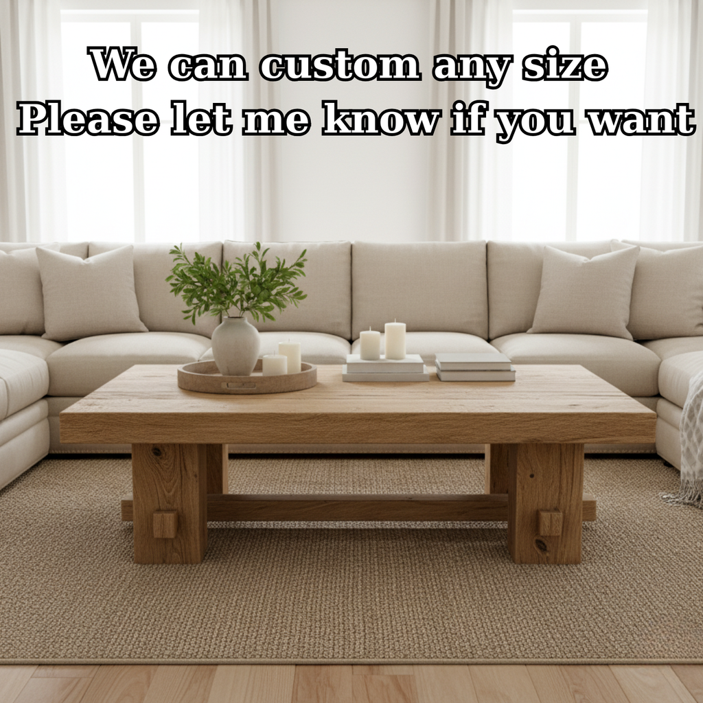 Handcrafted Solid Wood Coffee Table – Rustic Farmhouse Block Design for Living Room - view 4 of 6
