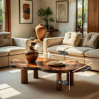 Organic Live Edge Natural Wood Coffee Table with Cylindrical Leg Base - view 7 of 7