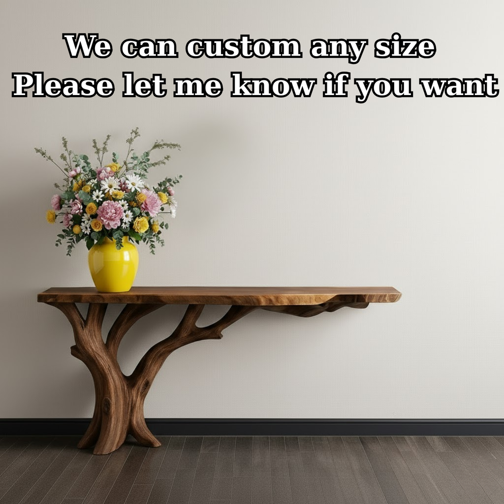 Handcrafted Solid Wood Console Table with Organic Branch Base and Live Edge Top - view 4 of 5