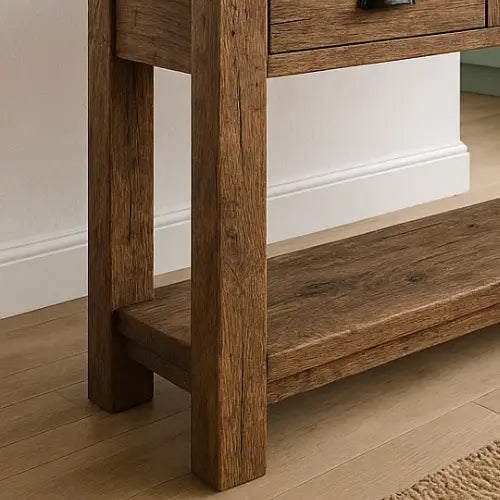 Rustic Solid Wood Console Table with Black Iron Handles, Handcrafted - view 4 of 5
