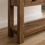 Rustic Solid Wood Console Table with Black Iron Handles, Handcrafted - view 4 of 5