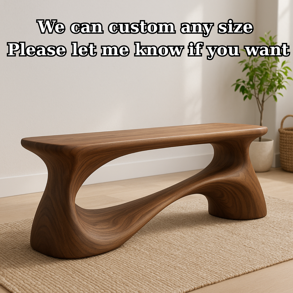 Handcrafted Solid Wood Bench – Unique Organic Curvature Art Piece - view 4 of 6