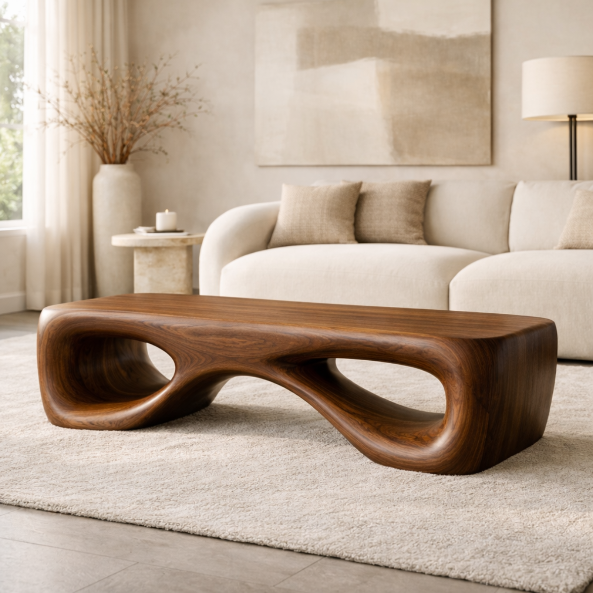 Modern Sculptural Wooden Entryway Bench, Curved Hallway Seating for Luxury Homes - view 2 of 7