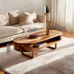 Solid Wood Oval Coffee Table with Shelf  Modern Natural Wood Living Room Table - view 6 of 6