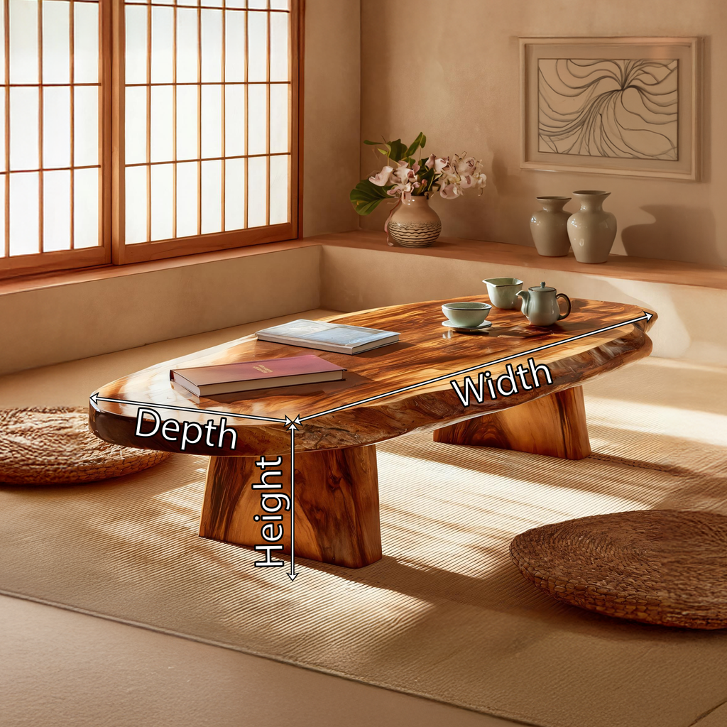 Luxury Solid Wood Coffee Table  Large Oval Natural Wood Living Room Table - view 7 of 7