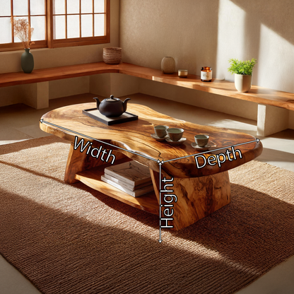 Live Edge Solid Wood Coffee Table Organic Shape Natural Wood Tea Table with Shelf - view 7 of 7